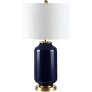 SAFAVIEH Lighting Collection Amaia Modern Contemporary White Glass 26-inch Bedroom Living Room Home Office Desk Nightstand Table Lamp (LED Bulb Included)(Navy)