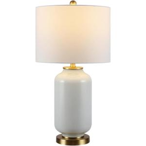 SAFAVIEH Lighting Collection Amaia Modern Contemporary White Glass 26-inch Bedroom Living Room Home Office Desk Nightstand Table Lamp (LED Bulb Included)(White)