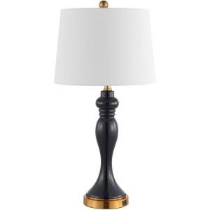 SAFAVIEH Lighting Collection Cayson Modern Contemporary Navy / Gold 29-inch Bedroom Living Room Home Office Desk Nightstand Table Lamp (LED Bulb Included)(Navy/Gold – with USB)