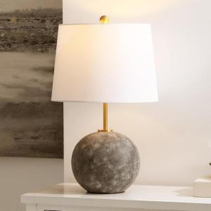 SAFAVIEH Lighting Collection Cla Grey Washed Cement & Brass 24-Inch Table Lamp with White Fabric Shade, Modern Bedside Nightstand Lamp, LED Bulb Included (TBL4592A)