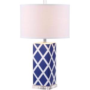 SAFAVIEH Lighting Collection Garden Lattice Trellis Modern Contemporary Light Blue 27-inch Bedroom Living Room Home Office Desk Nightstand Table Lamp (LED Bulbs Included)(Navy)