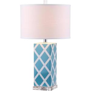 SAFAVIEH Lighting Collection Garden Lattice Trellis Modern Contemporary Light Blue 27-inch Bedroom Living Room Home Office Desk Nightstand Table Lamp (LED Bulbs Included)(Light Blue)