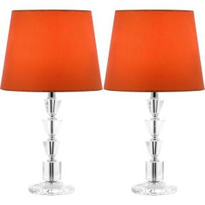 SAFAVIEH Lighting Collection Harlow Modern Glam Tiered Crystal/ Grey Shade 16-inch Bedroom Living Room Home Office Desk Nightstand Table Lamp Set of 2 (LED Bulbs Included)(Clear/Orange – Set of 2)