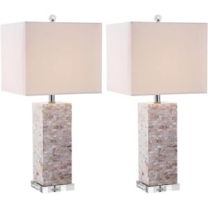 SAFAVIEH Lighting Collection Homer Nautical Coastal Beach House Ivory Shell 26-inch Bedroom Living Room Home Office Desk Nightstand Table Lamp Set of 2 (LED Bulbs Included)