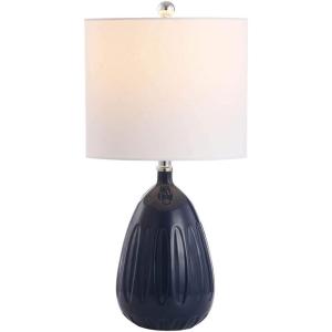 SAFAVIEH Lighting Collection Linnett Yellow 20-inch Bedroom Living Room Home Office Desk Nightstand Table Lamp (LED Bulb Included)(Navy)