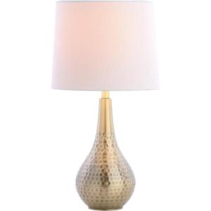 SAFAVIEH Lighting Collection Medford Brass Gold 19-Inch Table Lamp with White Fabric Shade, Modern Glam Bedside Nightstand Lamp, LED Bulb Included (TBL4082A)