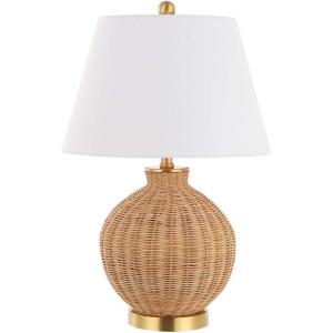 SAFAVIEH Lighting Collection Nobuo Natural/Brass 23-inch Table Lamp (LED Bulb Included)