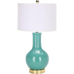 SAFAVIEH Lighting Collection Paris Modern Emerald Green Ceramic 28-inch Bedroom Living Room Home Office Desk Nightstand Table Lamp (LED Bulb Included)(Emerald)
