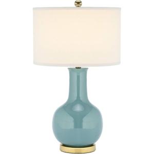 SAFAVIEH Lighting Collection Paris Modern Emerald Green Ceramic 28-inch Bedroom Living Room Home Office Desk Nightstand Table Lamp (LED Bulb Included)(Light Blue)