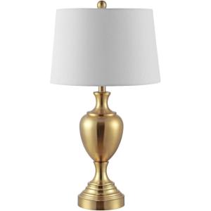 SAFAVIEH Lighting Collection Poppy Modern Contemporary Brass Iron 28-inch Bedroom Living Room Home Office Desk Nightstand Table Lamp (LED Bulb Included)(Brass)