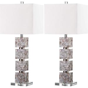 SAFAVIEH Lighting Collection Rafferty Coastal Cream Shell 31-inch Bedroom Living Room Home Office Desk Nightstand Table Lamp Set of 2 (LED Bulbs Included)