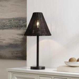SAFAVIEH Lighting Collection Ricki Black Rattan 24-inch Table Lamp (LED Bulb Included)