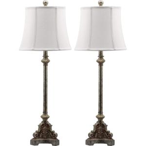 SAFAVIEH Lighting Collection Rimini Traditional Rustic Farmhouse Antique Silver 34-inch Bedroom Living Room Home Office Desk Nightstand Table Lamp Set of 2 (LED Bulbs Included)