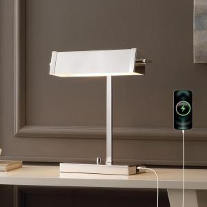 SAFAVIEH Lighting Collection Rylan Polished Nickle 17-inch Table Task Lamp with USB Charging Port (LED Bulb Included)
