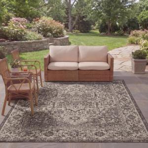 SAFAVIEH Washable Rug Outdoor Courtyard Collection – 8′ x 10′, Slate & Grey, Non-Shedding & Easy Cleaning, Ideal for Patio, Backyard, Mudroom (CYS8763-376)