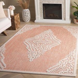 SAFAVIEH Washable Rug Outdoor Milos Collection – 5′ x 7’6″, Rust & Ivory, Non-Shedding & Easy to Clean, Ideal for Patio, Backyard, Mudroom (MLO102P)