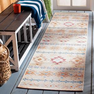 SAFAVIEH Washable Rug Outdoor Summer Collection – 5’3″ x 7’6″, Ivory & Red, Non-Shedding & Easy to Clean, Ideal for Patio, Backyard, Mudroom (SMR420A)(Ivory/Red)
