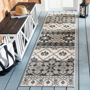 SAFAVIEH Washable Rug Outdoor Veranda Collection – 8′ x 11′, Beige & Grey, Non-Shedding & Easy to Clean, Ideal for Patio, Backyard, Mudroom (VER097-3413)(Beige/Grey)
