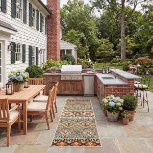 SAFAVIEH Washable Rug Outdoor Veranda Collection – 8′ x 11′, Beige & Grey, Non-Shedding & Easy to Clean, Ideal for Patio, Backyard, Mudroom (VER097-3413)(Green/Terracotta)