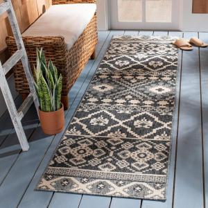 SAFAVIEH Washable Rug Outdoor Veranda Collection – 8′ x 11′, Beige & Grey, Non-Shedding & Easy to Clean, Ideal for Patio, Backyard, Mudroom (VER097-3413)(Grey/Beige)