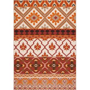 SAFAVIEH Washable Rug Outdoor Veranda Collection – 8′ x 11′, Beige & Grey, Non-Shedding & Easy to Clean, Ideal for Patio, Backyard, Mudroom (VER097-3413)(Red/Beige)