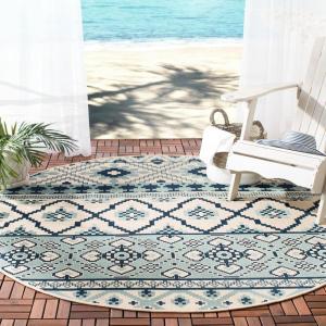 SAFAVIEH Washable Rug Outdoor Veranda Collection – 8′ x 11′, Beige & Grey, Non-Shedding & Easy to Clean, Ideal for Patio, Backyard, Mudroom (VER097-3413)(Turquoise/Blue)