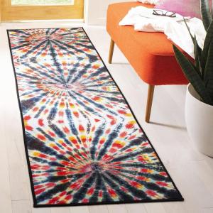 SAFAVIEH Washable Rug Paint Brush Collection – 5’5″ x 7’6″, Black & Coral, Slip Resistant & Easy to Clean, Ideal for Living Room, Bedroom, Nursery, Kids Playroom, Dining Space (PTB126F)(Black/Coral)