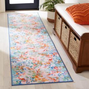 SAFAVIEH Washable Rug Paint Brush Collection – 5’5″ x 7’6″, Blush Pink & Green, Slip Resistant & Easy to Clean, Ideal for Living Room, Bedroom, Nursery, Kids Playroom, Dining Space (PTB158U)(Blush Pink/Green)