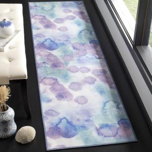 SAFAVIEH Washable Rug Paint Brush Collection – 6’7″ Square, Blue & Lavender, Slip Resistant & Easy to Clean, Ideal for Living Room, Bedroom, Nursery, Kids Playroom, Dining Space (PTB120C)(Blue/Lavender)