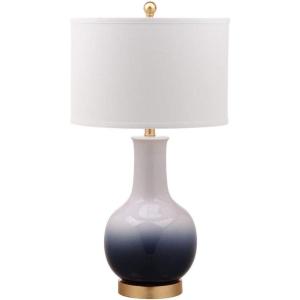 Safavieh Lighting Collection Alfio Navy / White 28-inch Bedroom Living Room Home Office Desk Nightstand Table Lamp (LED Bulb Included)(Navy/Gold)