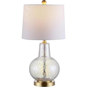 Safavieh Lighting Collection Atlas Luster Crackle/ Light Grey Shade 24-inch Bedroom Living Room Home Office Desk Nightstand Table Lamp (LED Bulb Included)(Luster Crackle)