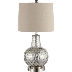 Safavieh Lighting Collection Atlas Luster Crackle/ Light Grey Shade 24-inch Bedroom Living Room Home Office Desk Nightstand Table Lamp (LED Bulb Included)(Mercury)