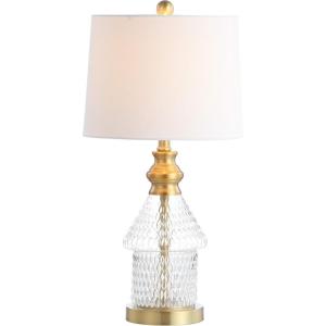 Safavieh Lighting Collection Camden Clear/ Brass Gold 25-inch Bedroom Living Room Home Office Desk Nightstand Table Lamp (LED Bulb Included)