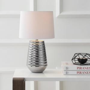 Safavieh Lighting Collection Stark Plated Silver 28-inch Bedroom Living Room Home Office Desk Nightstand Table Lamp (LED Bulb Included)(Silver)
