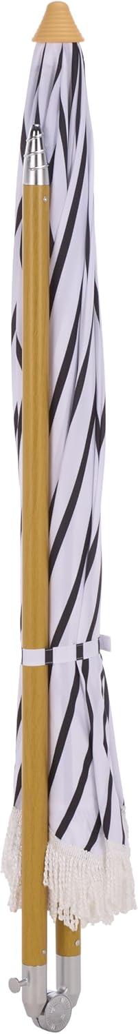 image:imageSAFAVIEH Outdoor Bella 65 FT Beach Umbrella Canopy with White Fringe Trim Tilt Function Aluminum Pole Weather Resistant for Beach Patio Garden PAT8504Navy Striped