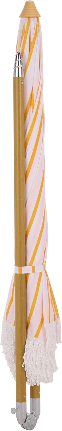 image:imageSAFAVIEH Outdoor Bella 65 FT Beach Umbrella Canopy with White Fringe Trim Tilt Function Aluminum Pole Weather Resistant for Beach Patio Garden PAT8504Yellow Stripe