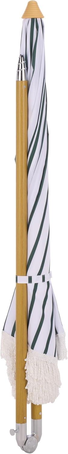 image:imageSAFAVIEH Outdoor Bella 65 FT Beach Umbrella Canopy with White Fringe Trim Tilt Function Aluminum Pole Weather Resistant for Beach Patio Garden PAT8504Hunter Green Stripe