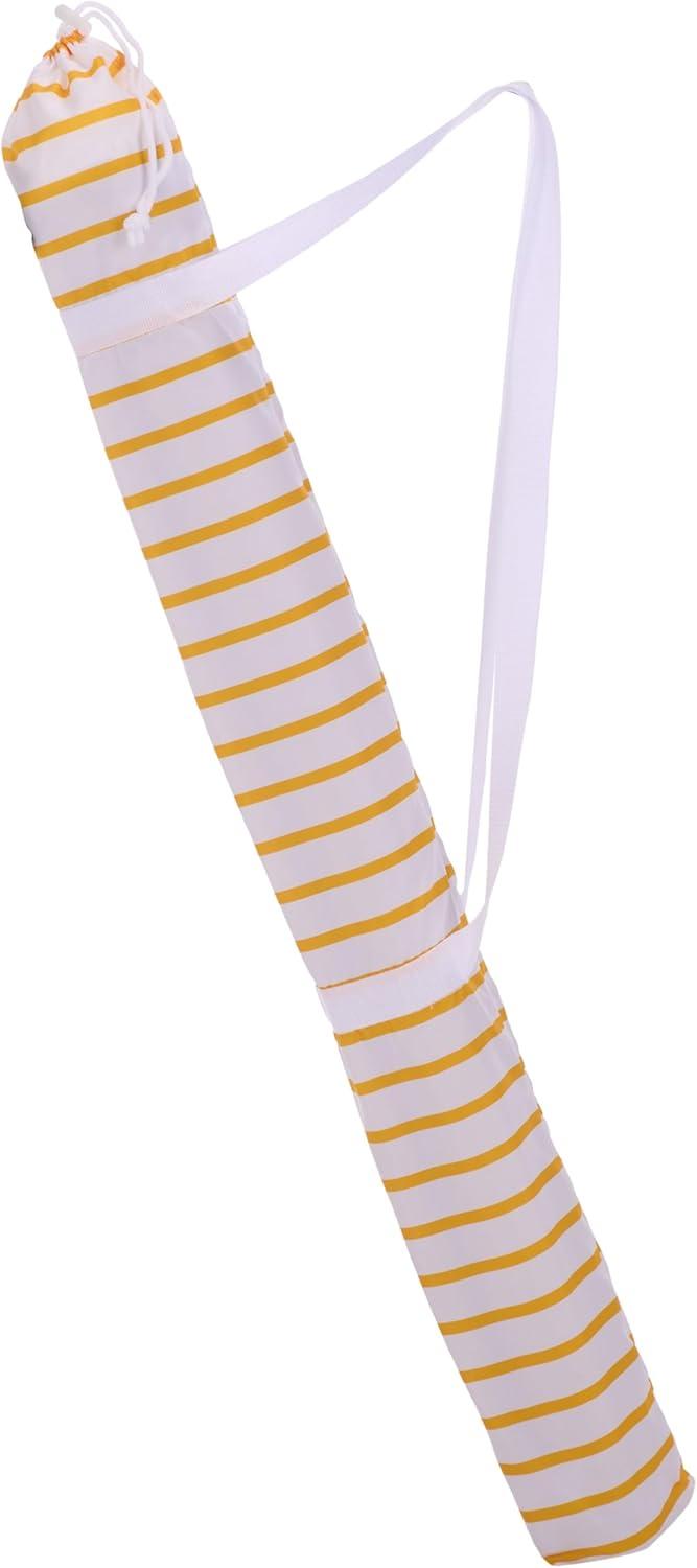 image:imageSAFAVIEH Outdoor Bella 65 FT Beach Umbrella Canopy with White Fringe Trim Tilt Function Aluminum Pole Weather Resistant for Beach Patio Garden PAT8504Yellow Stripe