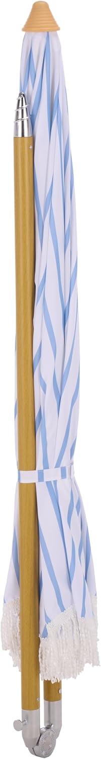 image:imageSAFAVIEH Outdoor Bella 65 FT Beach Umbrella Canopy with White Fringe Trim Tilt Function Aluminum Pole Weather Resistant for Beach Patio Garden PAT8504Baby Blue Stripe