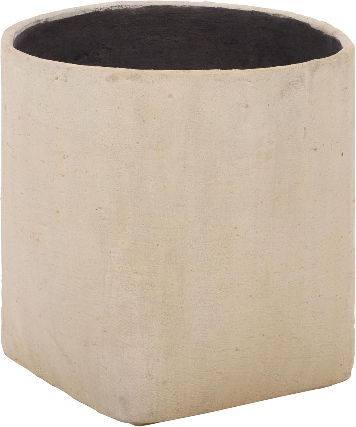 image:imageSAFAVIEH Outdoor Cana Square Planter Pot with Drainage Beige Cement amp Bamboo Weather Resistant Ideal for Patio Garden Backyard 157 Wx 157 D x 157 H PAT1408BBeige
