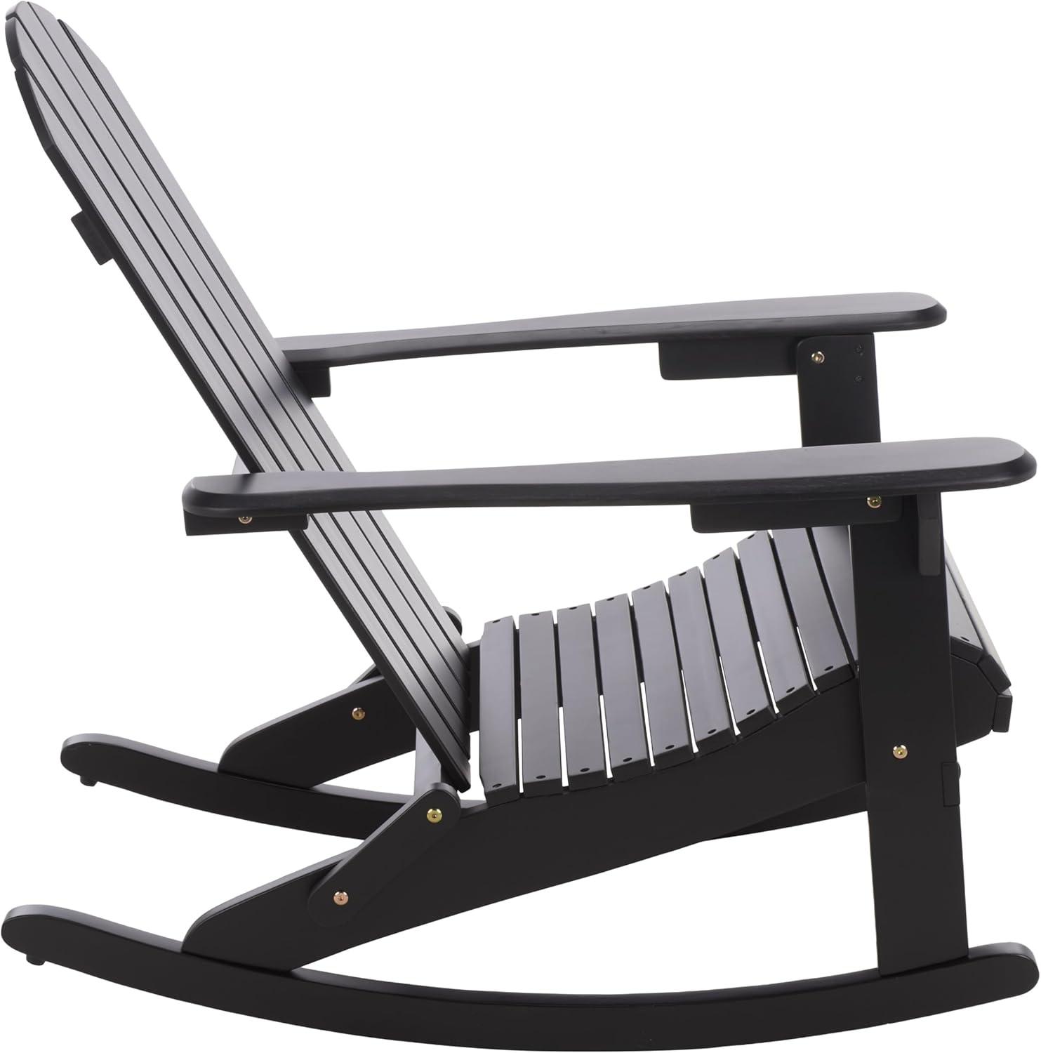 image:imageSAFAVIEH Outdoor Stowe Adirondack Rocking Chair TeakBrown Solid Wood Weather Resistant Ideal for Patio Deck Porch Backyard 183 Seat Height PAT6001ABlack