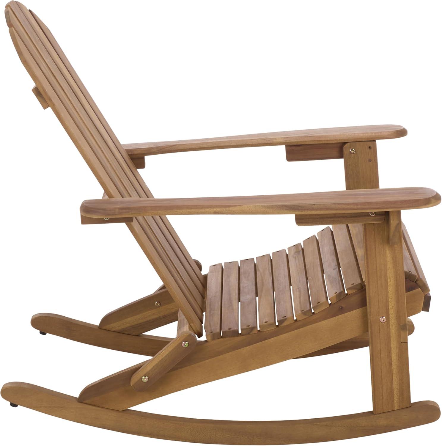 image:imageSAFAVIEH Outdoor Stowe Adirondack Rocking Chair TeakBrown Solid Wood Weather Resistant Ideal for Patio Deck Porch Backyard 183 Seat Height PAT6001ATeak