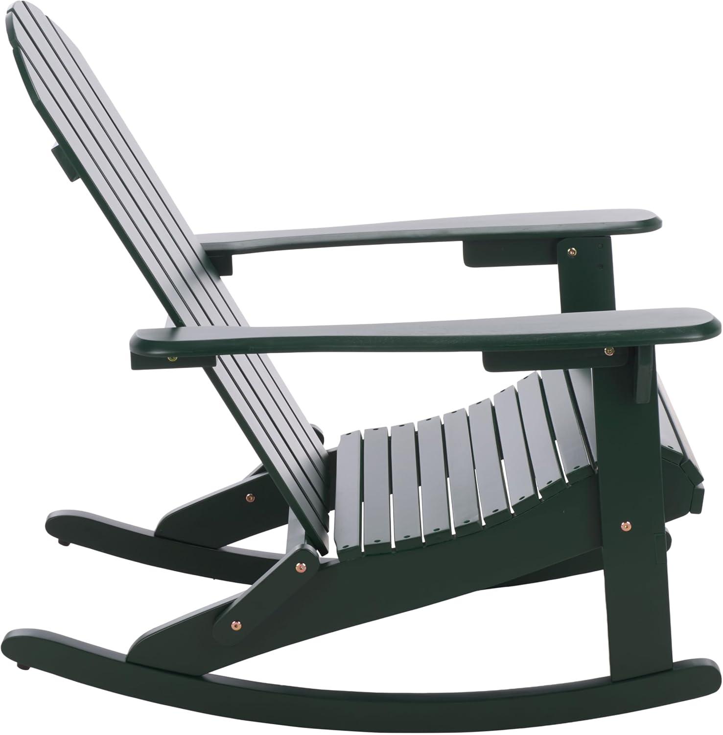image:imageSAFAVIEH Outdoor Stowe Adirondack Rocking Chair TeakBrown Solid Wood Weather Resistant Ideal for Patio Deck Porch Backyard 183 Seat Height PAT6001AGreen