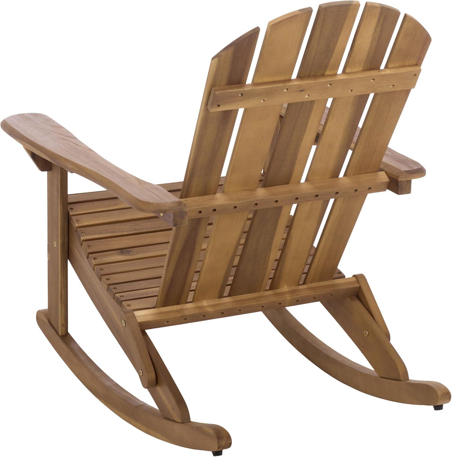 image:imageSAFAVIEH Outdoor Stowe Adirondack Rocking Chair TeakBrown Solid Wood Weather Resistant Ideal for Patio Deck Porch Backyard 183 Seat Height PAT6001ATeak