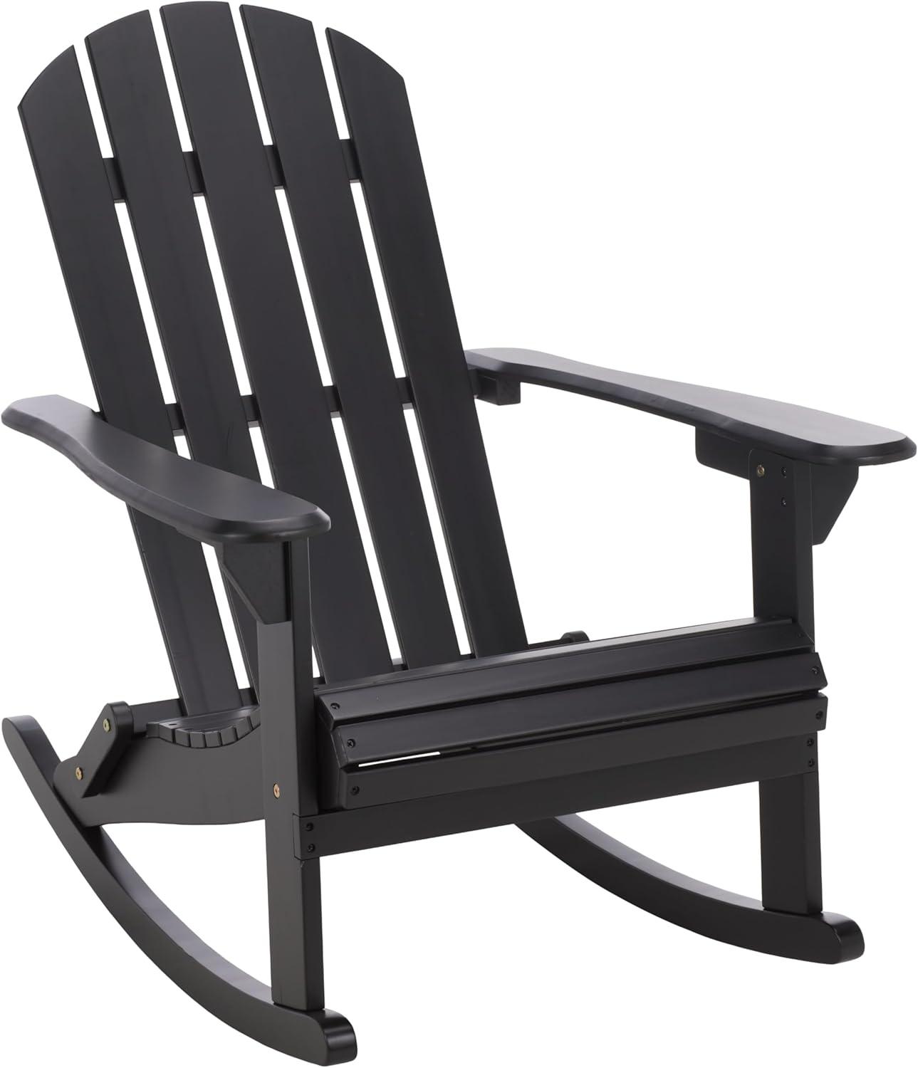 image:imageSAFAVIEH Outdoor Stowe Adirondack Rocking Chair TeakBrown Solid Wood Weather Resistant Ideal for Patio Deck Porch Backyard 183 Seat Height PAT6001ABlack