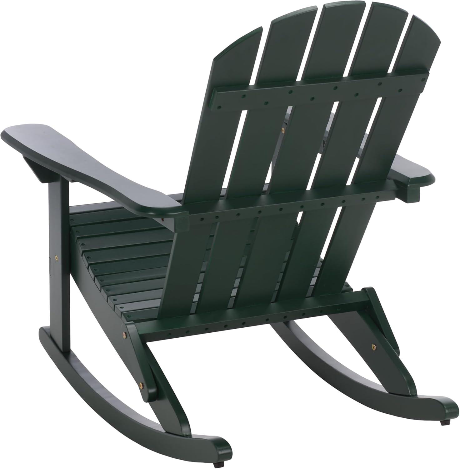 image:imageSAFAVIEH Outdoor Stowe Adirondack Rocking Chair TeakBrown Solid Wood Weather Resistant Ideal for Patio Deck Porch Backyard 183 Seat Height PAT6001AGreen