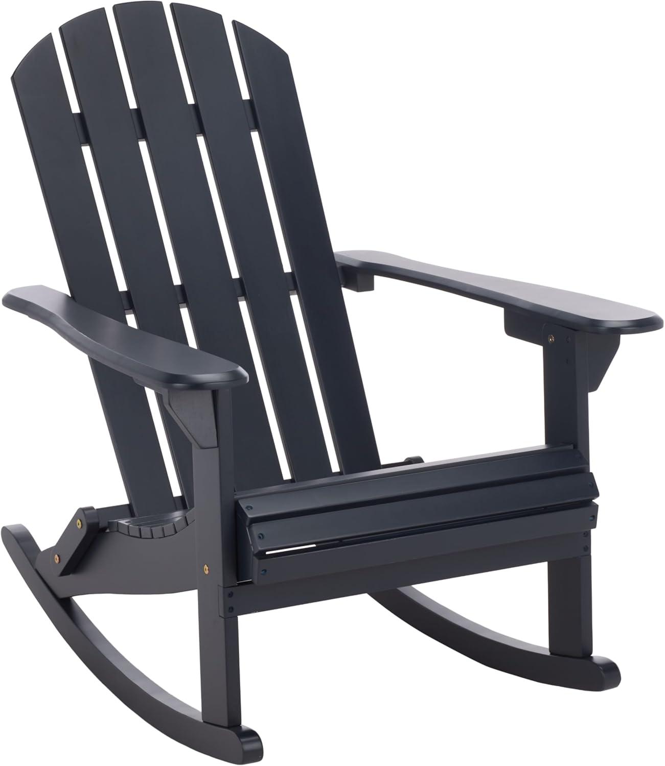 image:imageSAFAVIEH Outdoor Stowe Adirondack Rocking Chair TeakBrown Solid Wood Weather Resistant Ideal for Patio Deck Porch Backyard 183 Seat Height PAT6001AMidnight Blue