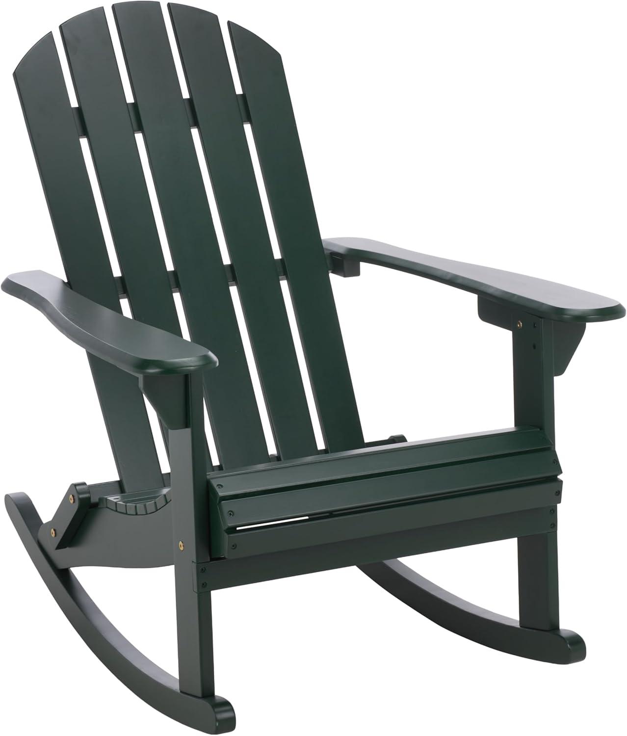 image:imageSAFAVIEH Outdoor Stowe Adirondack Rocking Chair TeakBrown Solid Wood Weather Resistant Ideal for Patio Deck Porch Backyard 183 Seat Height PAT6001AGreen