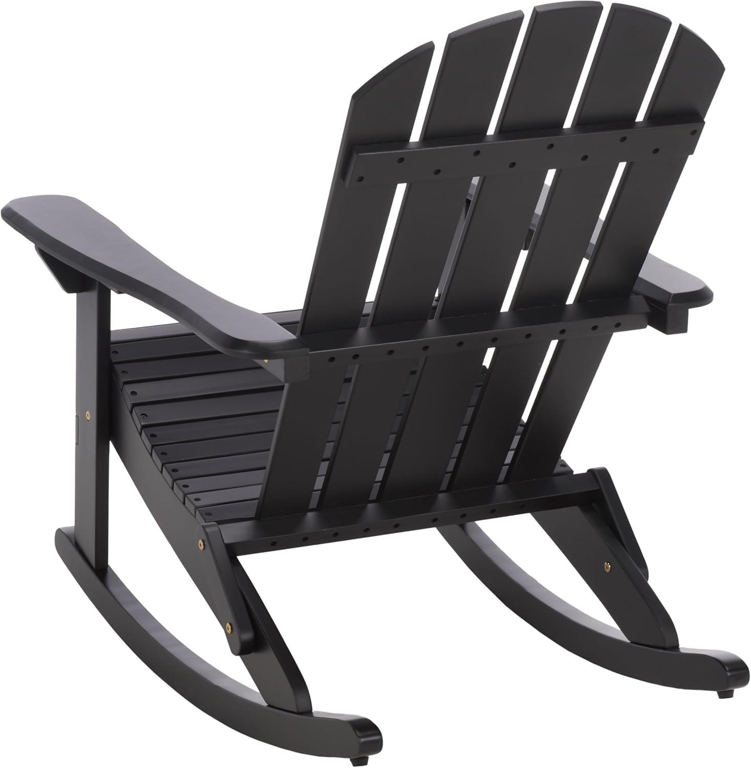 image:imageSAFAVIEH Outdoor Stowe Adirondack Rocking Chair TeakBrown Solid Wood Weather Resistant Ideal for Patio Deck Porch Backyard 183 Seat Height PAT6001ABlack