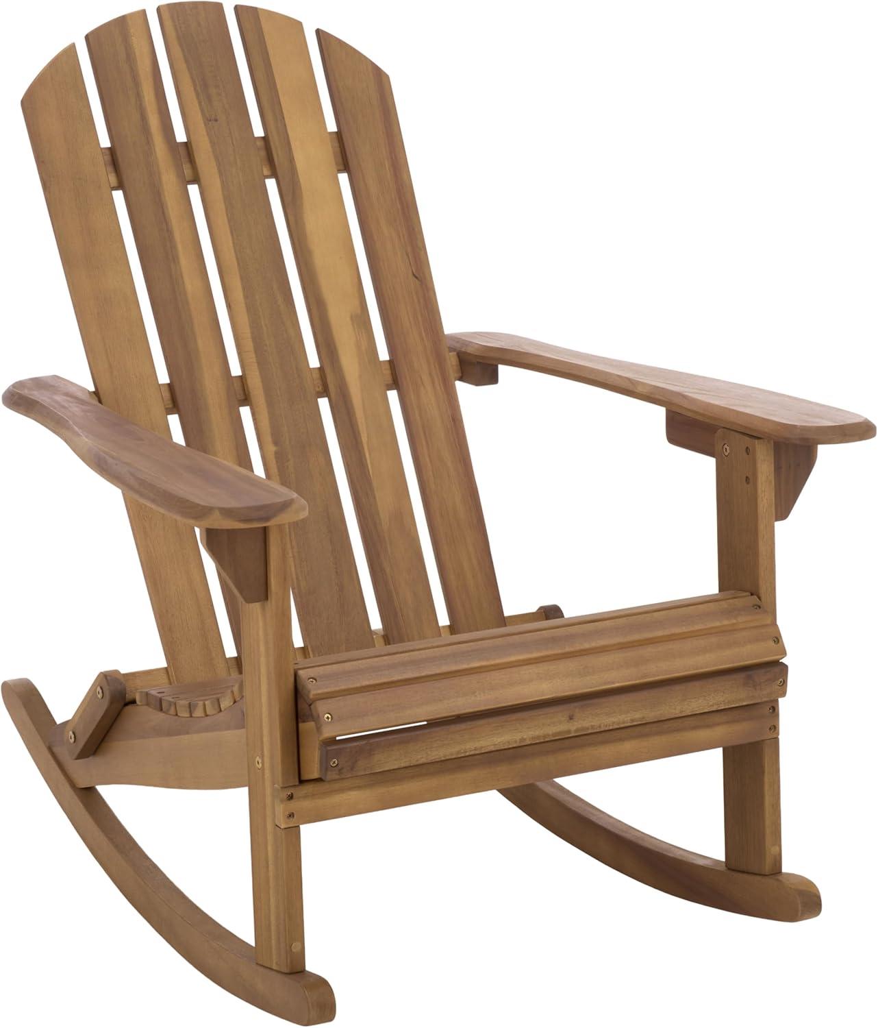 image:imageSAFAVIEH Outdoor Stowe Adirondack Rocking Chair TeakBrown Solid Wood Weather Resistant Ideal for Patio Deck Porch Backyard 183 Seat Height PAT6001ATeak